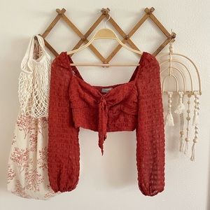 Urban Outfitters long puff sleeve cropped blouse